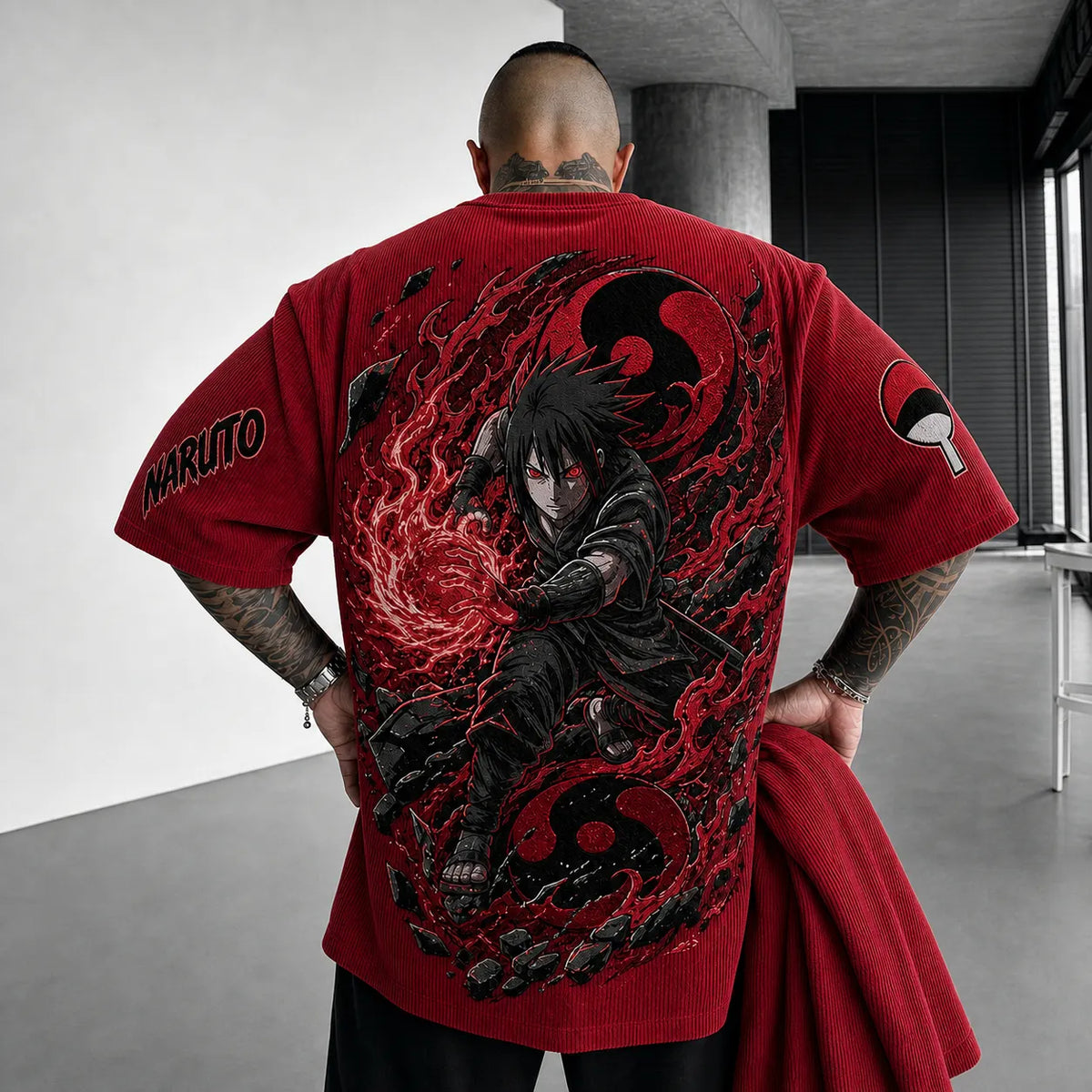Unisex Anime-Style Retro Corduroy Oversized T-Shirt