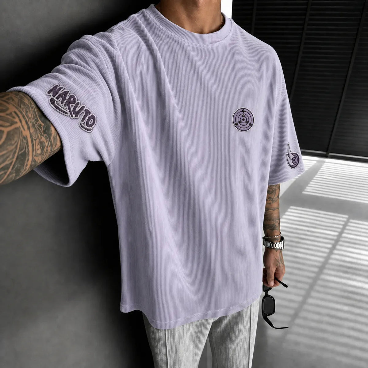 Unisex Anime-Style Retro Corduroy Oversized T-Shirt