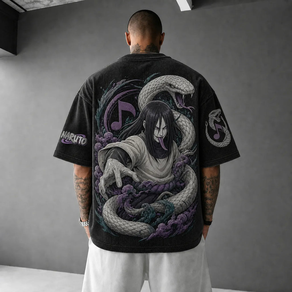 Unisex Anime-Style Retro Corduroy Oversized T-Shirt