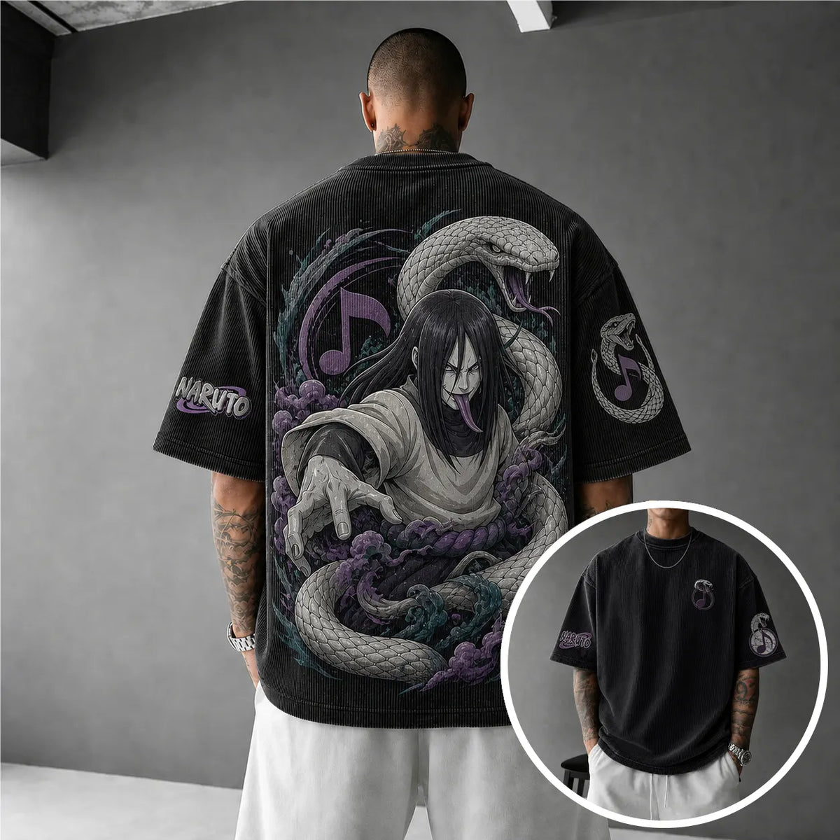 Unisex Anime-Style Retro Corduroy Oversized T-Shirt