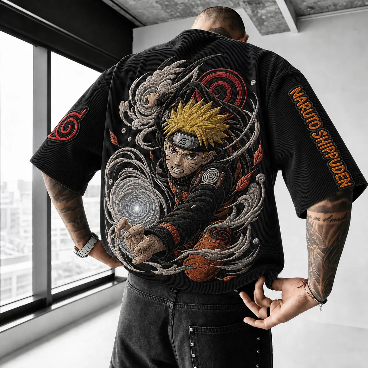 Unisex Anime-Style Retro Corduroy Oversized T-Shirt