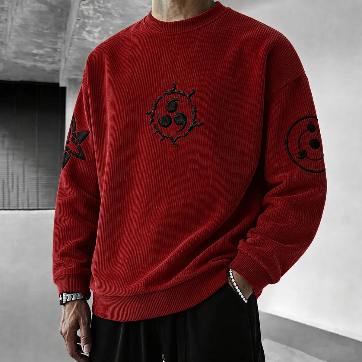 Unisex Retro Corduroy Sweatshirt In Anime Style