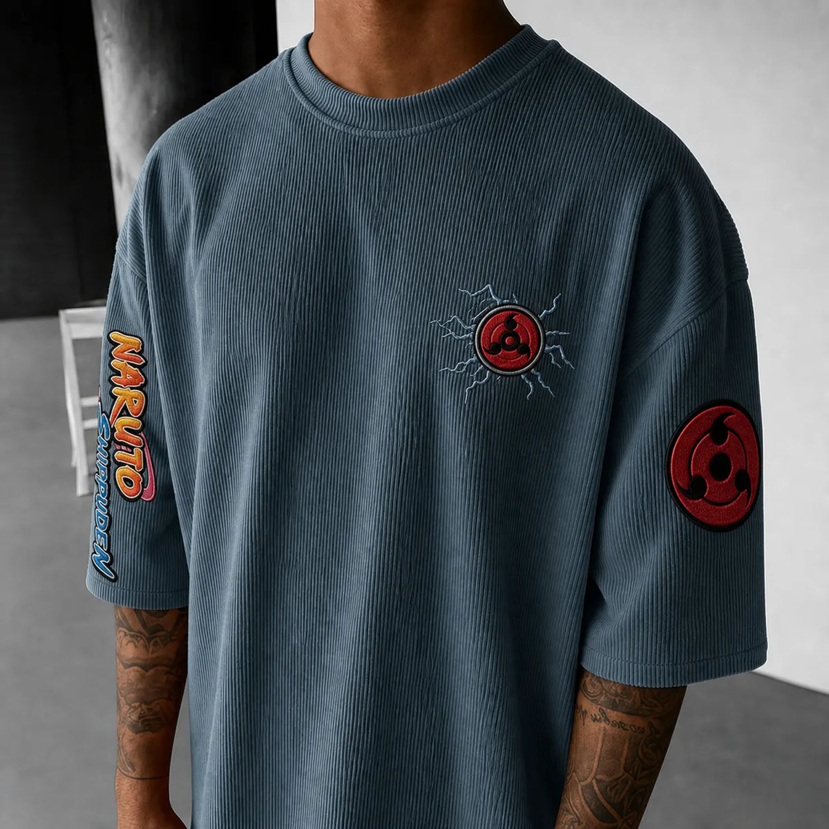 Unisex Anime-Style Retro Corduroy Oversized T-Shirt