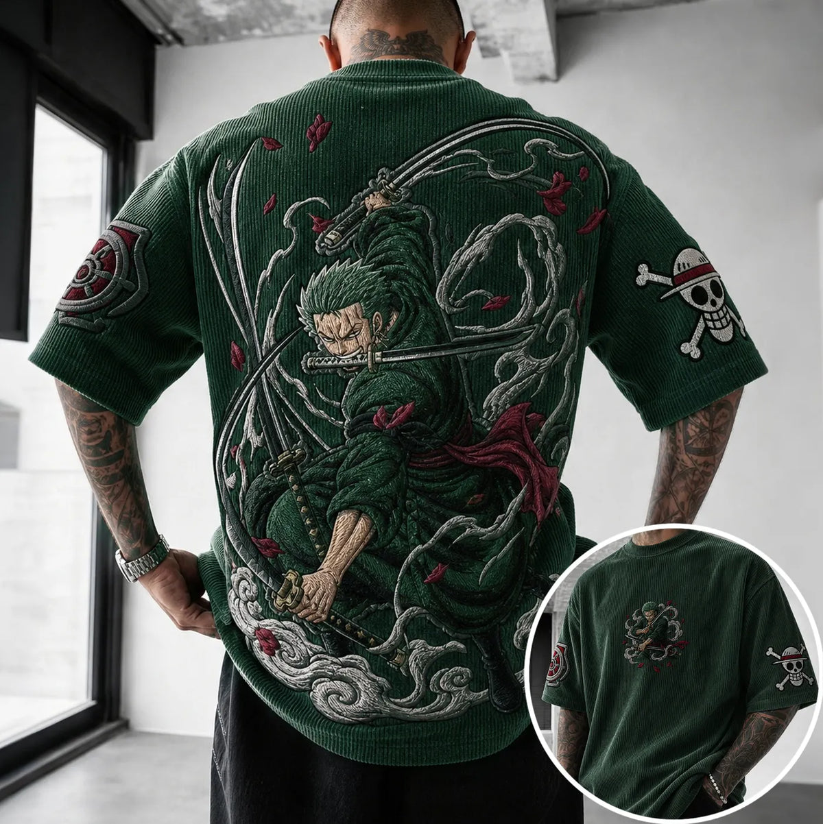 Unisex Anime-Style Retro Corduroy Oversized T-Shirt