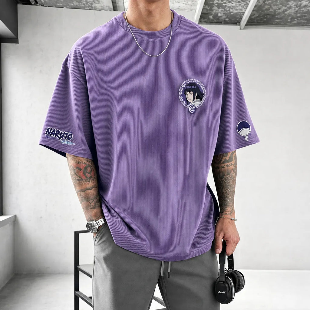 Unisex Anime-Style Retro Corduroy Oversized T-Shirt