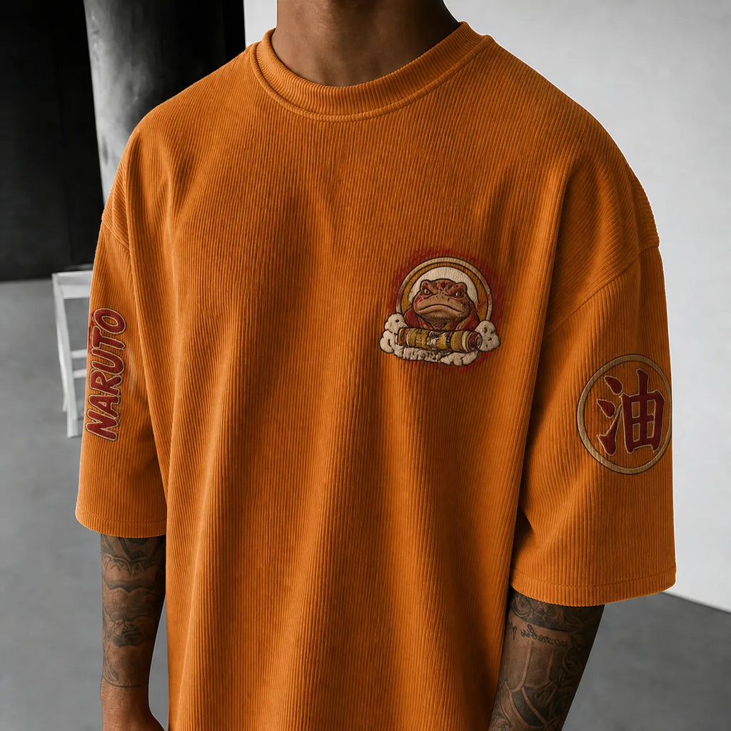 Unisex Anime-Style Retro Corduroy Oversized T-Shirt