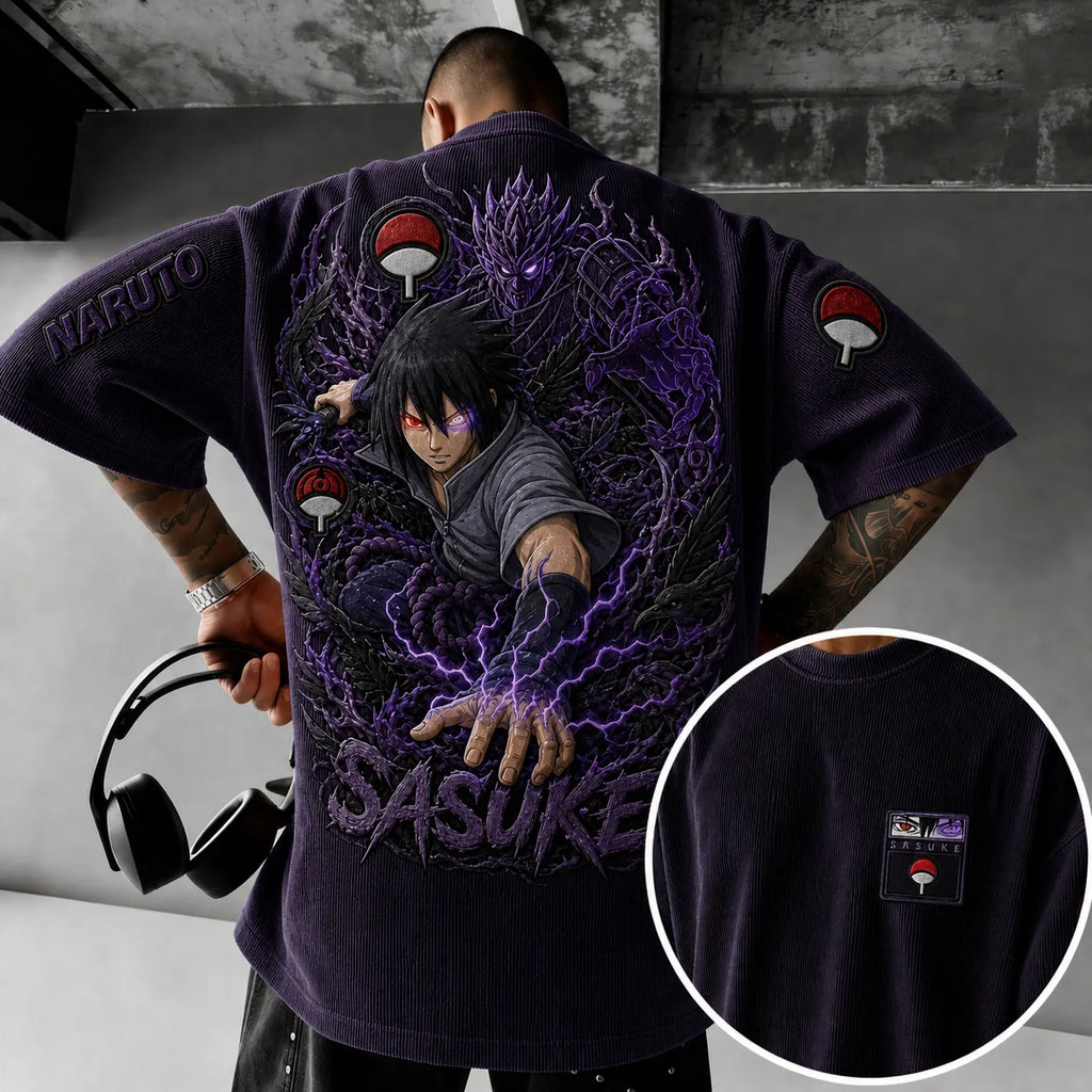 Unisex Anime-Style Retro Corduroy Oversized T-Shirt