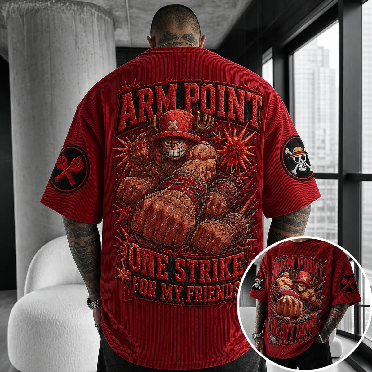 Unisex Short-Sleeve Corduroy T-Shirt With Anime Print