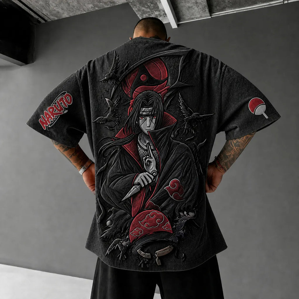 Unisex Anime-Style Retro Corduroy Oversized T-Shirt
