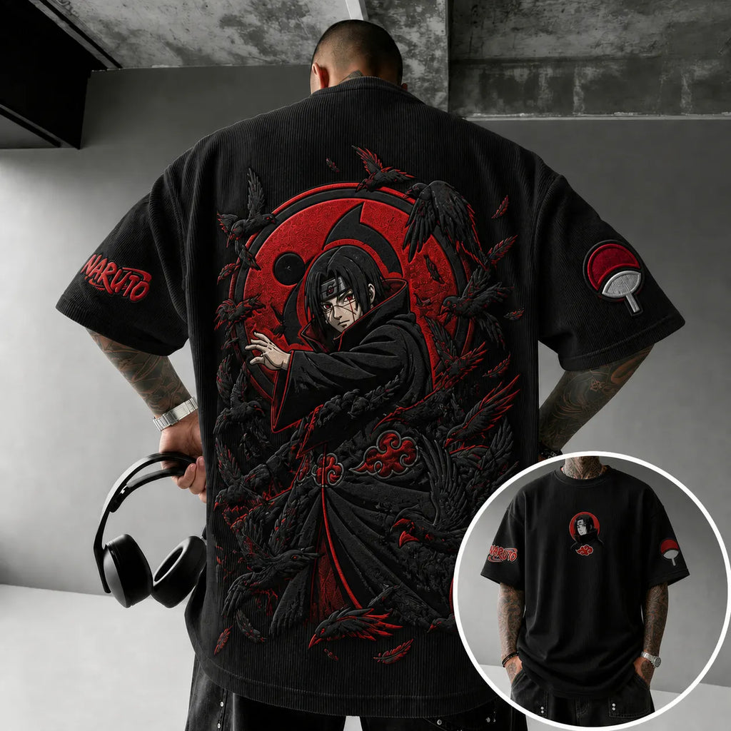 Unisex Anime-Style Retro Corduroy Oversized T-Shirt