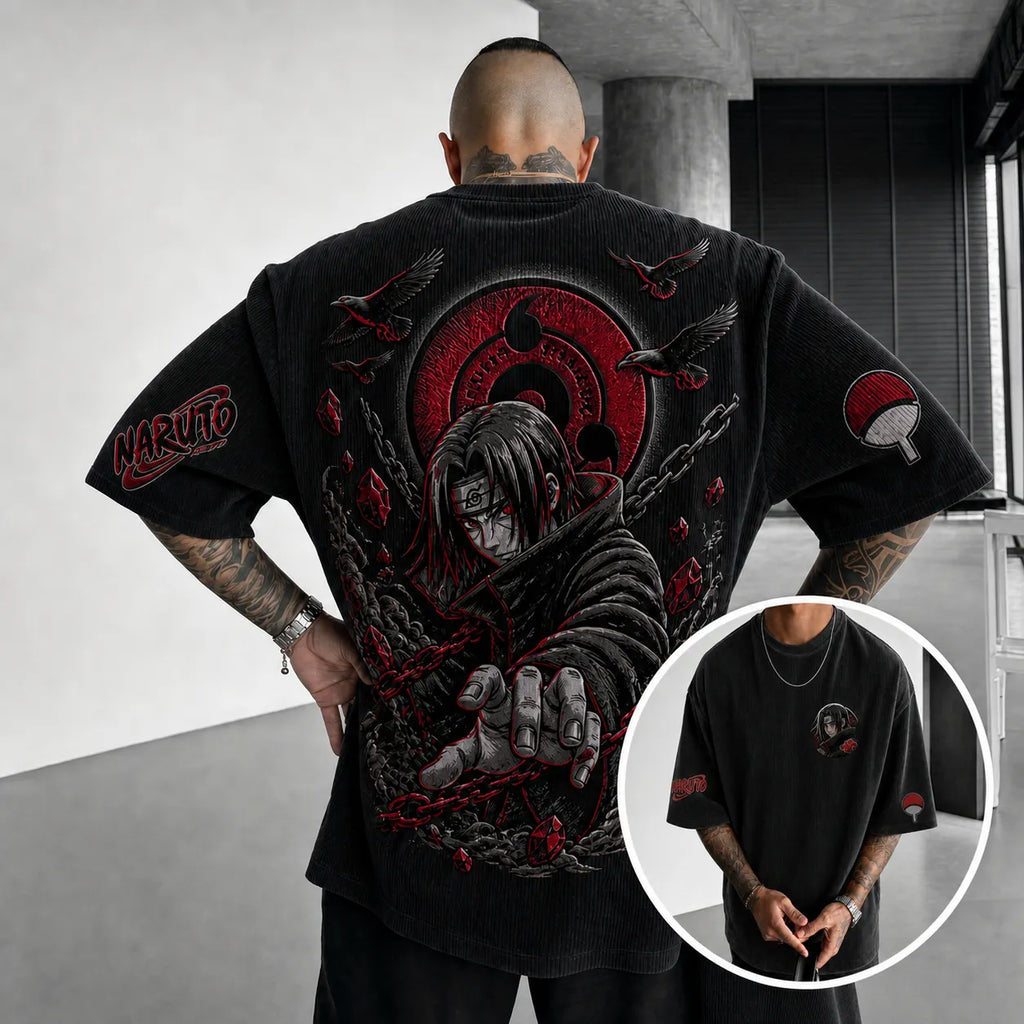 Unisex Anime-Style Retro Corduroy Oversized T-Shirt