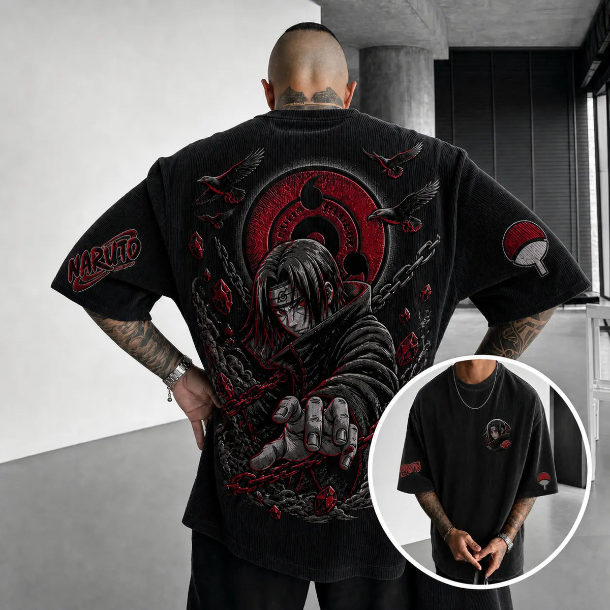 Unisex Anime-Style Retro Corduroy Oversized T-Shirt