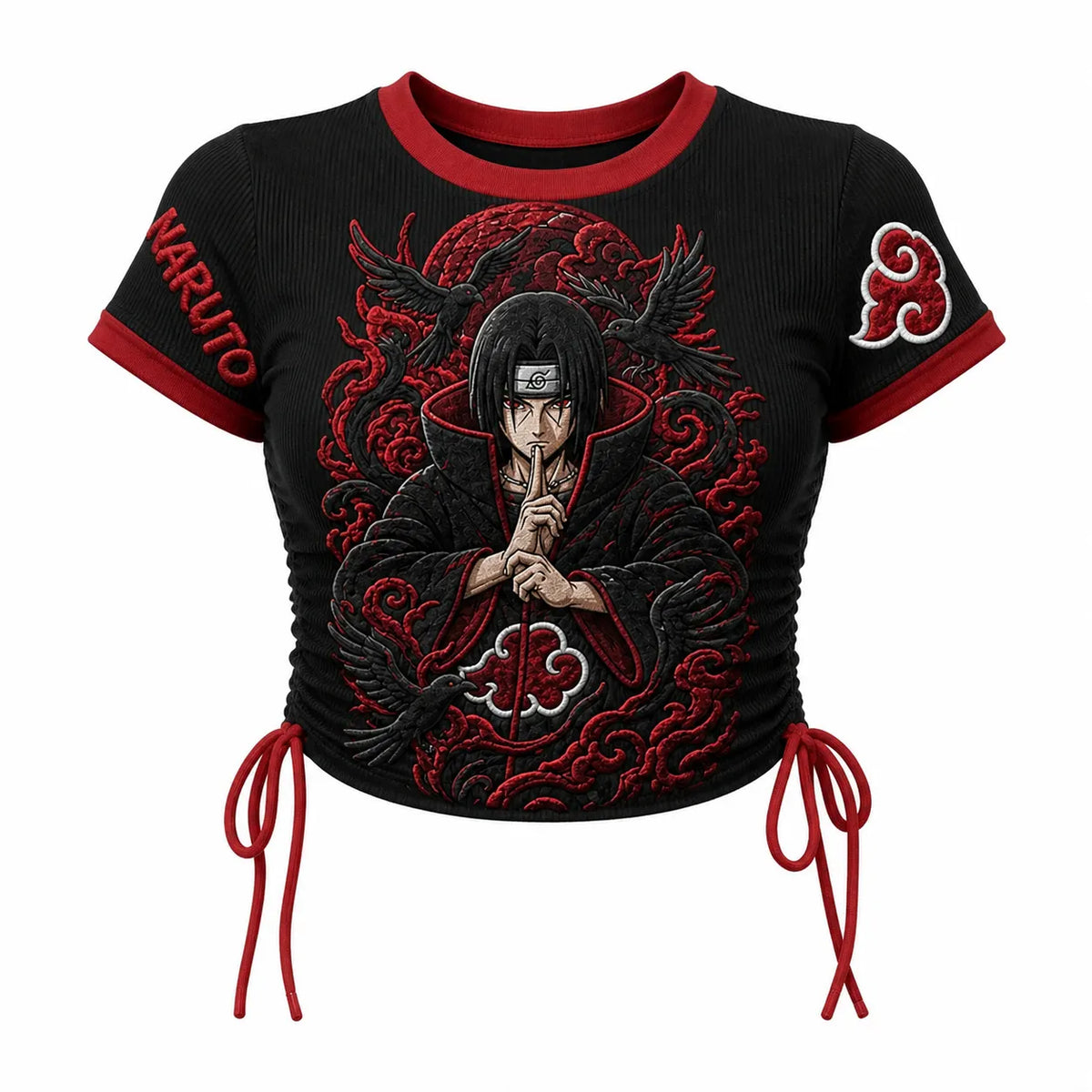 Women's Slim-Fit Short-Sleeve T-Shirt With Anime Print And Side Drawstrings