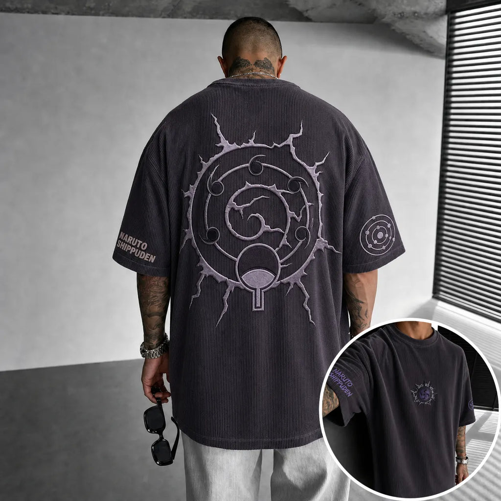 Unisex Anime-Style Retro Corduroy Oversized T-Shirt