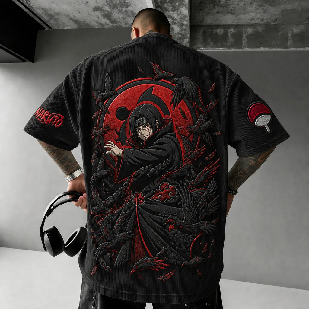 Unisex Anime-Style Retro Corduroy Oversized T-Shirt