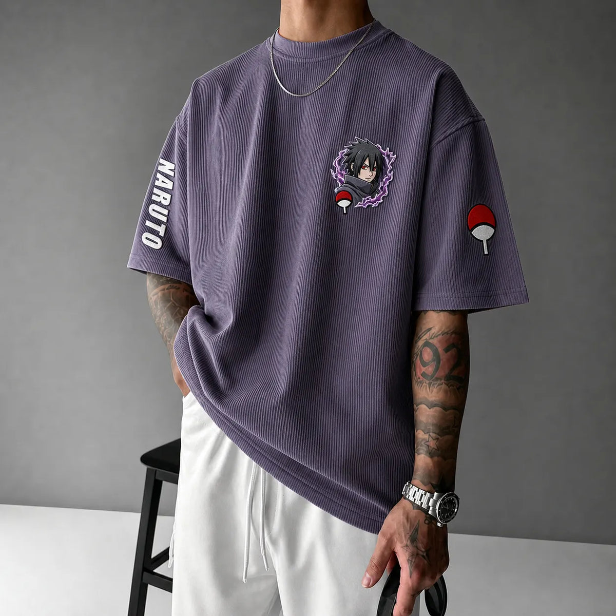 Unisex Anime-Style Retro Corduroy Oversized T-Shirt