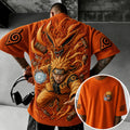 Unisex Oversized Anime-Print Vertical-Stripe Short-Sleeve T-Shirt