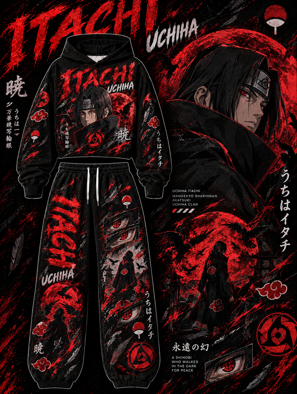 Itachi Uchiha Women's Cropped Long Sleeve Hoodie & High Waist Jogger Pants Two Piece Tracksuit Set