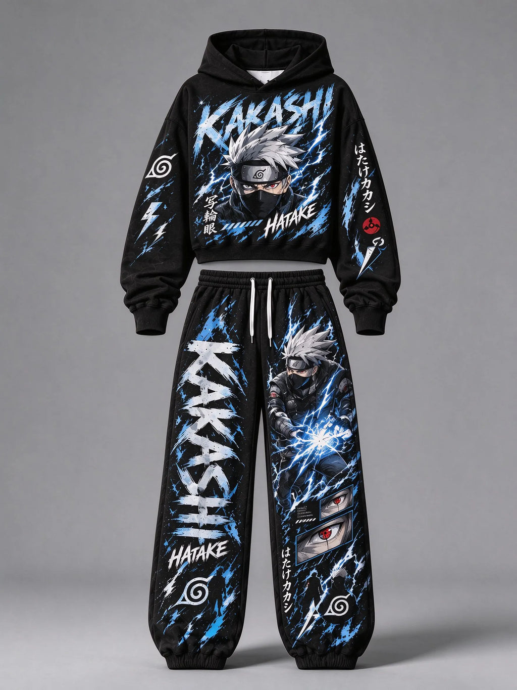 Kakashi Hatake Women's Cropped Long Sleeve Hoodie & High Waist Jogger Pants Two Piece Tracksuit Set