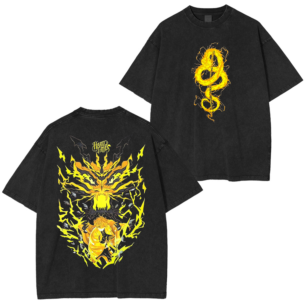 Zenitsu Demons Slayer Retro Edition Vintage Anime Unisex Washed T-Shirt| KNY
