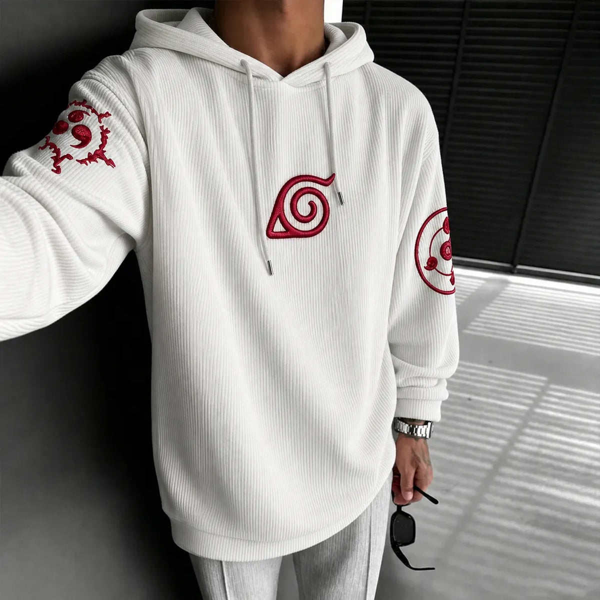 Unisex Retro Corduroy Hoodie With Anime-style Graphics