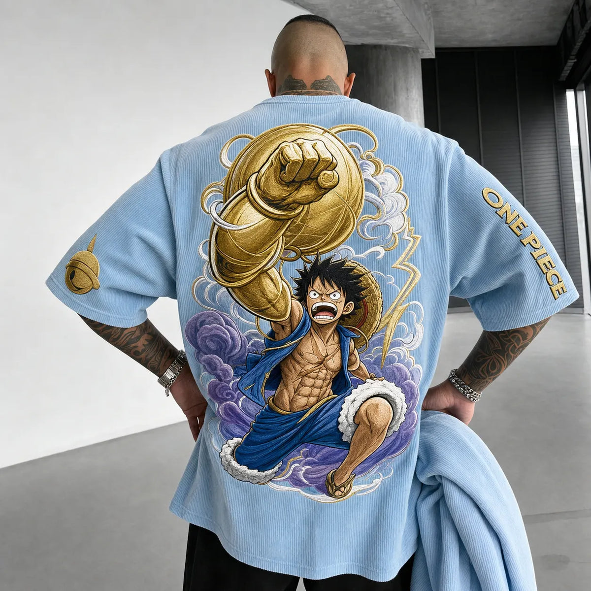 Unisex Short-Sleeve Corduroy T-Shirt With Anime Print