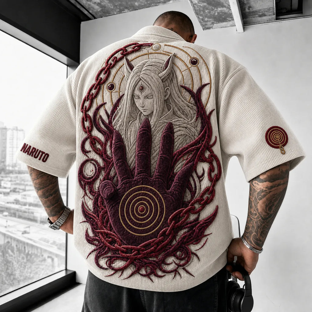 Unisex Anime-Style Retro Corduroy Oversized T-Shirt