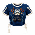 Women's Slim-Fit Short-Sleeve T-Shirt With Anime Print And Side Drawstrings