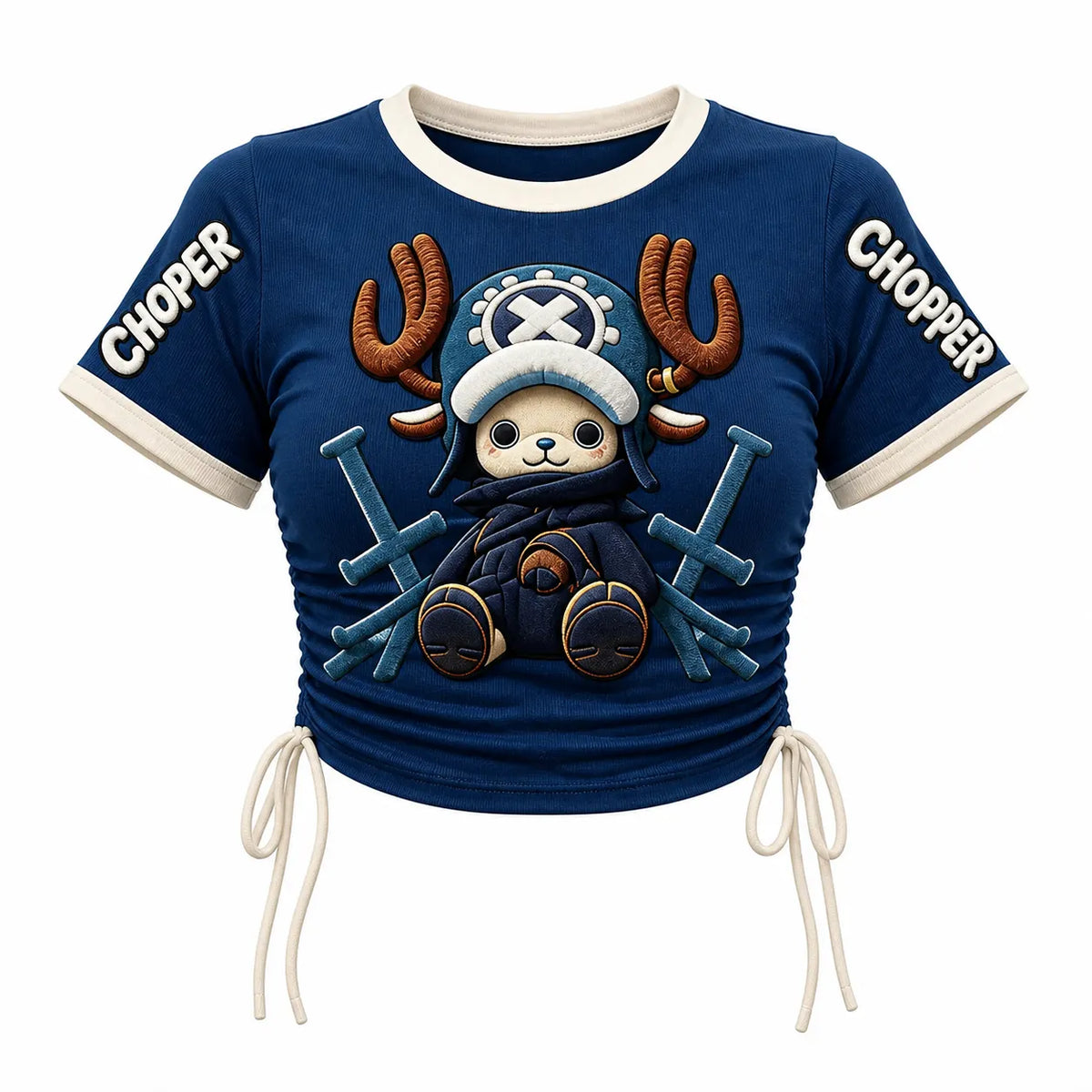 Women's Slim-Fit Short-Sleeve T-Shirt With Anime Print And Side Drawstrings