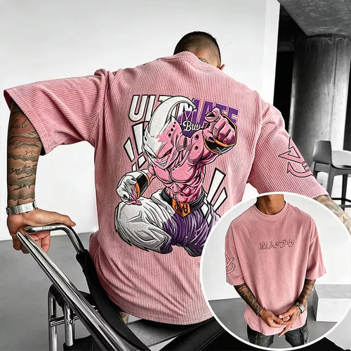 Anime-Inspired Vintage Waffle Knit T-Shirt