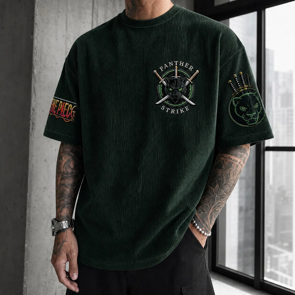 Unisex Short-Sleeve Corduroy T-Shirt With Anime Print
