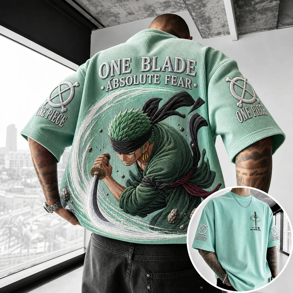 Unisex Short-Sleeve Corduroy T-Shirt With Anime Print