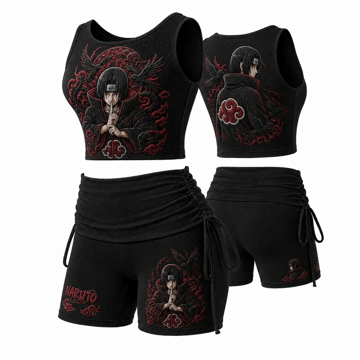Women's Anime-Print Tank Top And Shorts Sports Set