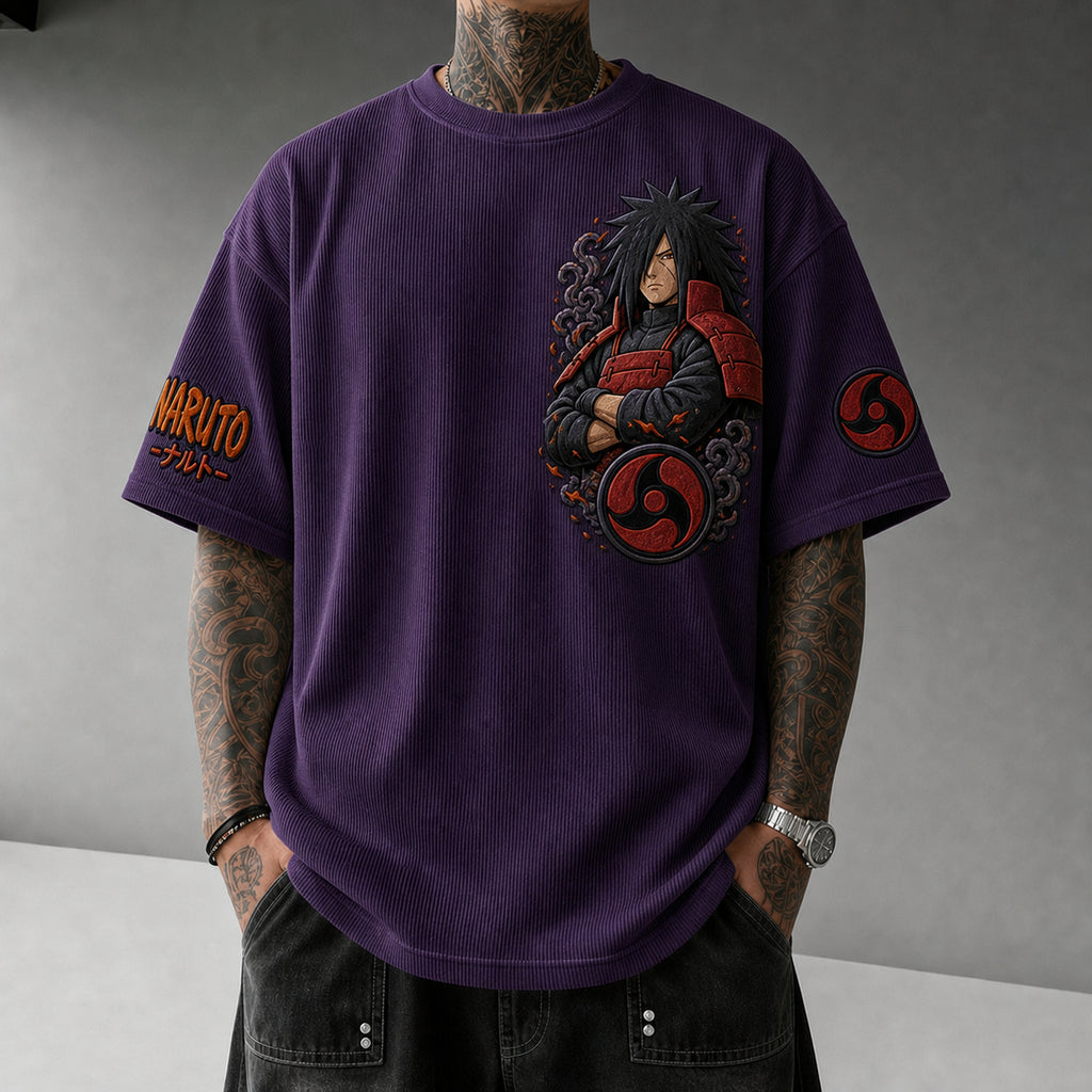 Unisex Anime-Style Retro Corduroy Oversized T-Shirt