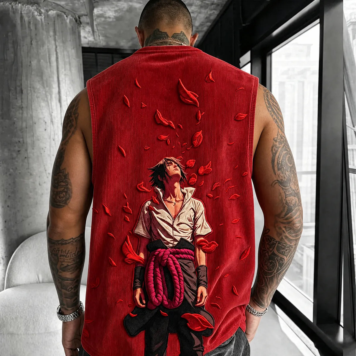 Unisex Anime-Style Retro Corduroy Tank Top