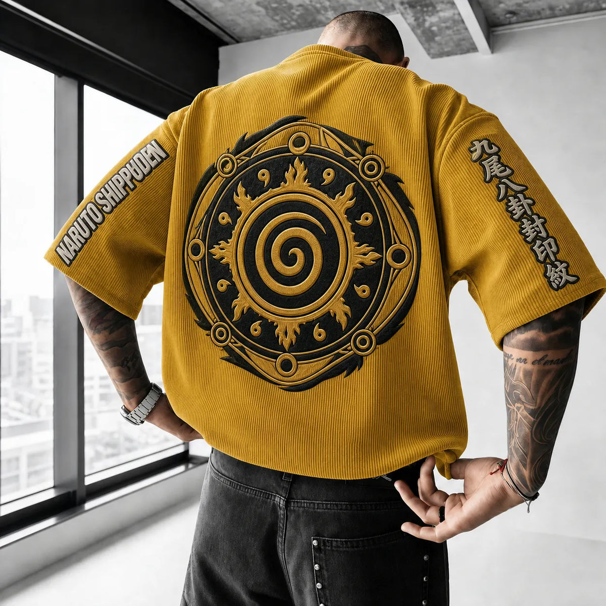 Unisex Anime-Style Retro Corduroy Oversized T-Shirt