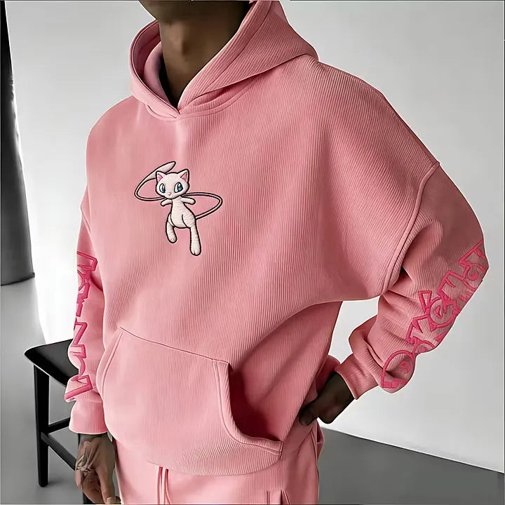 Unisex Retro Corduroy Hoodie With Anime-style Graphics