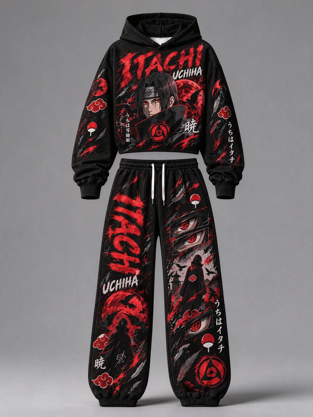 Itachi Uchiha Women's Cropped Long Sleeve Hoodie & High Waist Jogger Pants Two Piece Tracksuit Set