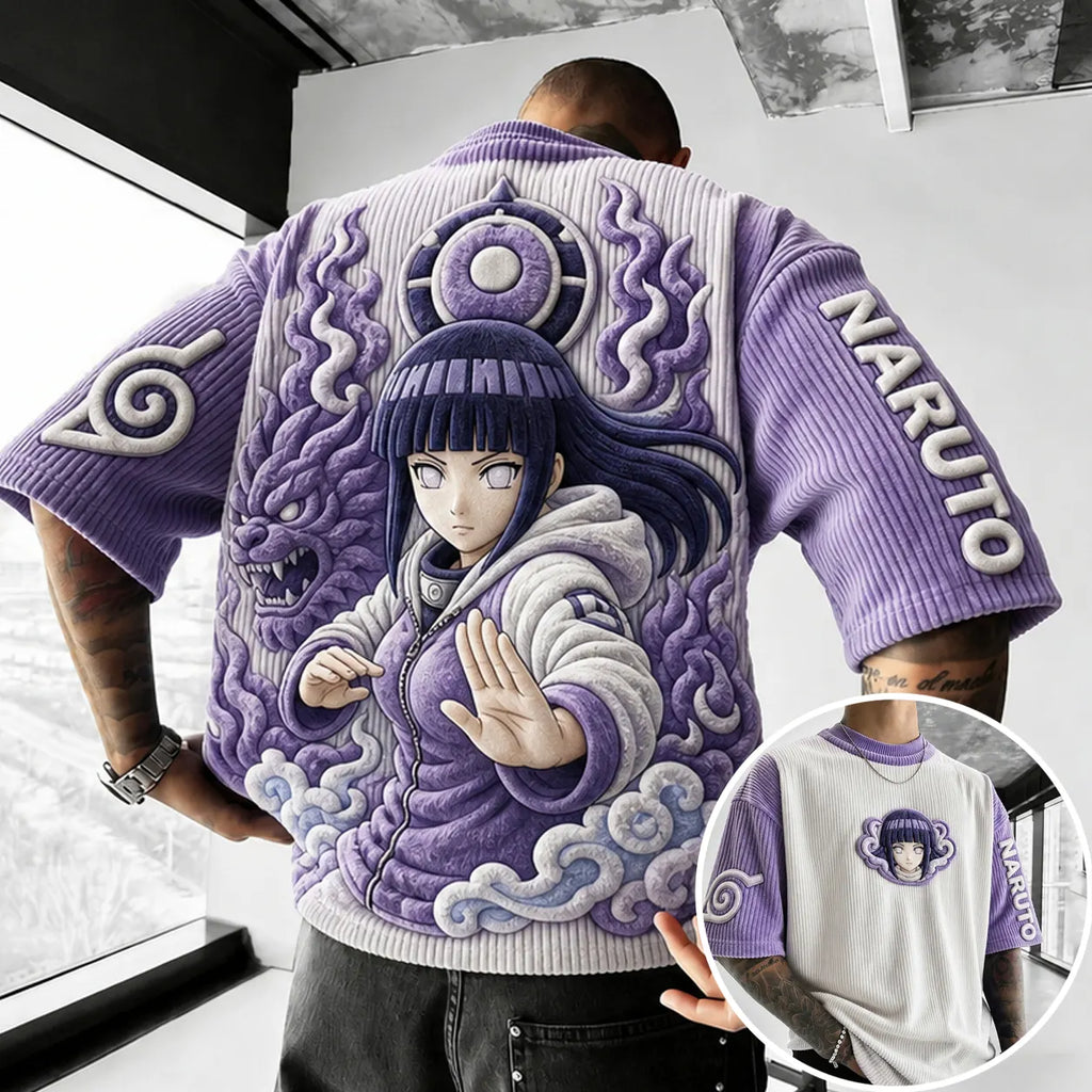 Unisex Anime-Style Retro Corduroy Oversized T-Shirt