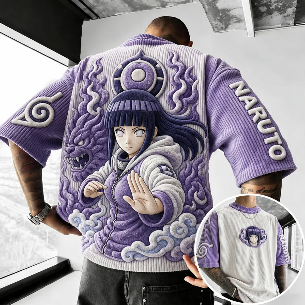 Unisex Anime-Style Retro Corduroy Oversized T-Shirt