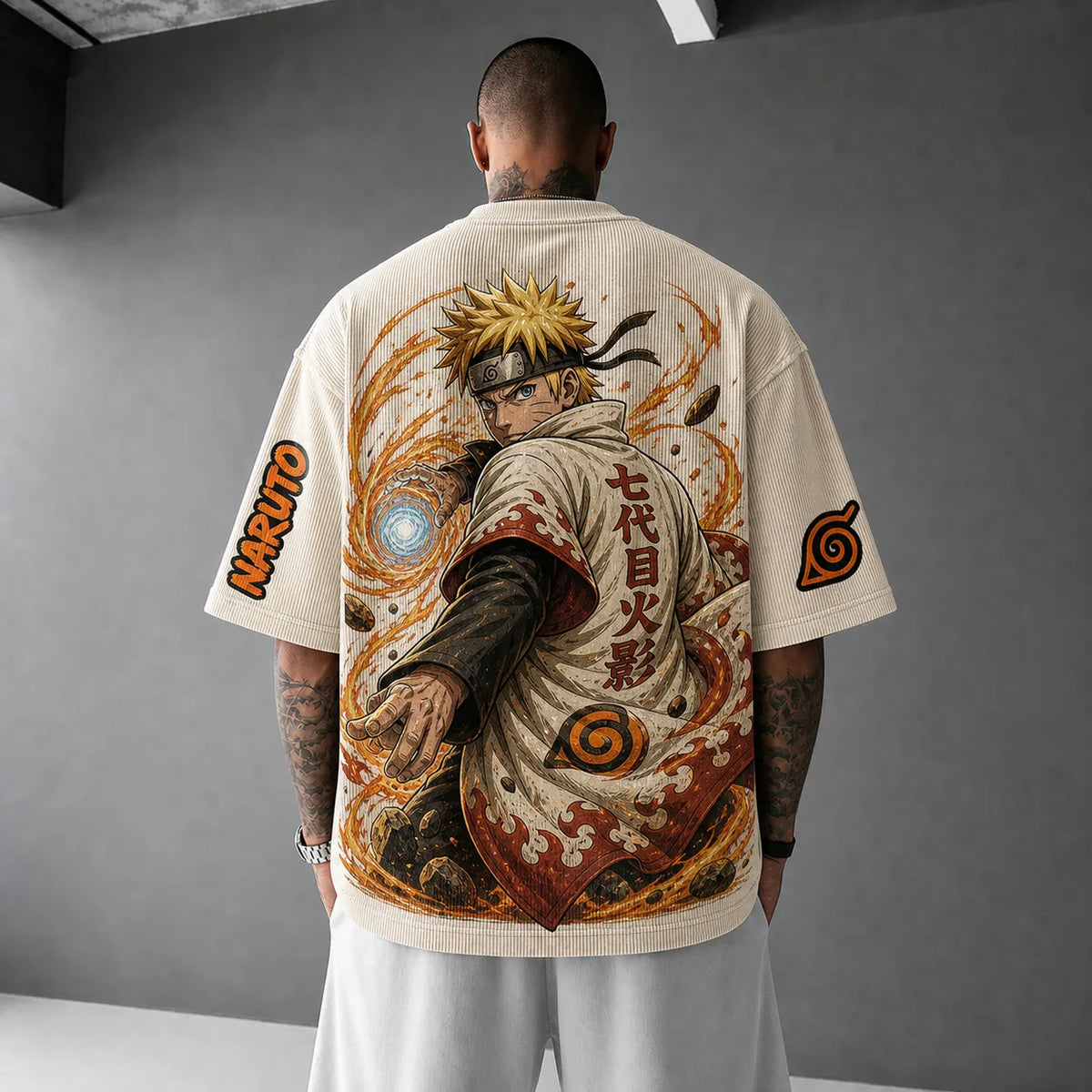 Unisex Anime-Style Retro Corduroy Oversized T-Shirt