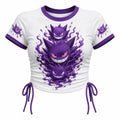 Women's Slim-Fit Short-Sleeve T-Shirt With Anime Print And Side Drawstrings