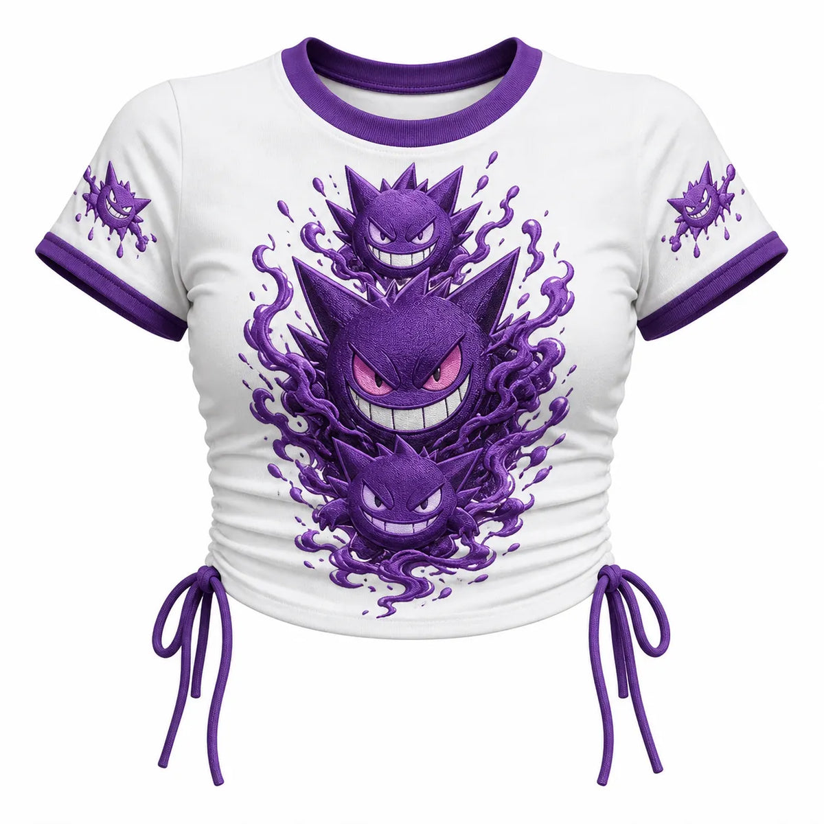 Women's Slim-Fit Short-Sleeve T-Shirt With Anime Print And Side Drawstrings