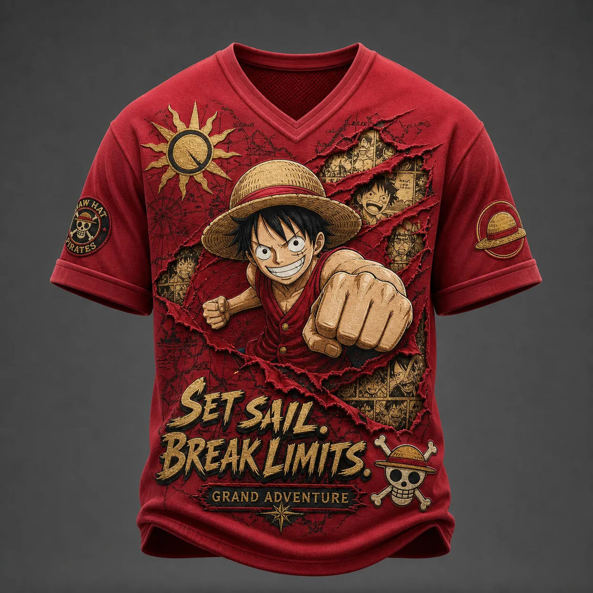 Pirate Crew Print V-Neck T-Shirt