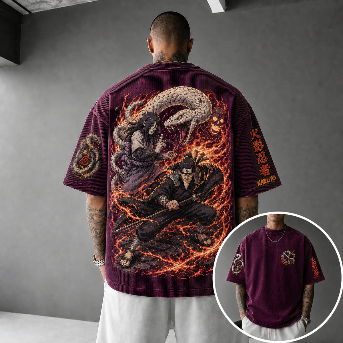 Unisex Anime-Style Retro Corduroy Oversized T-Shirt
