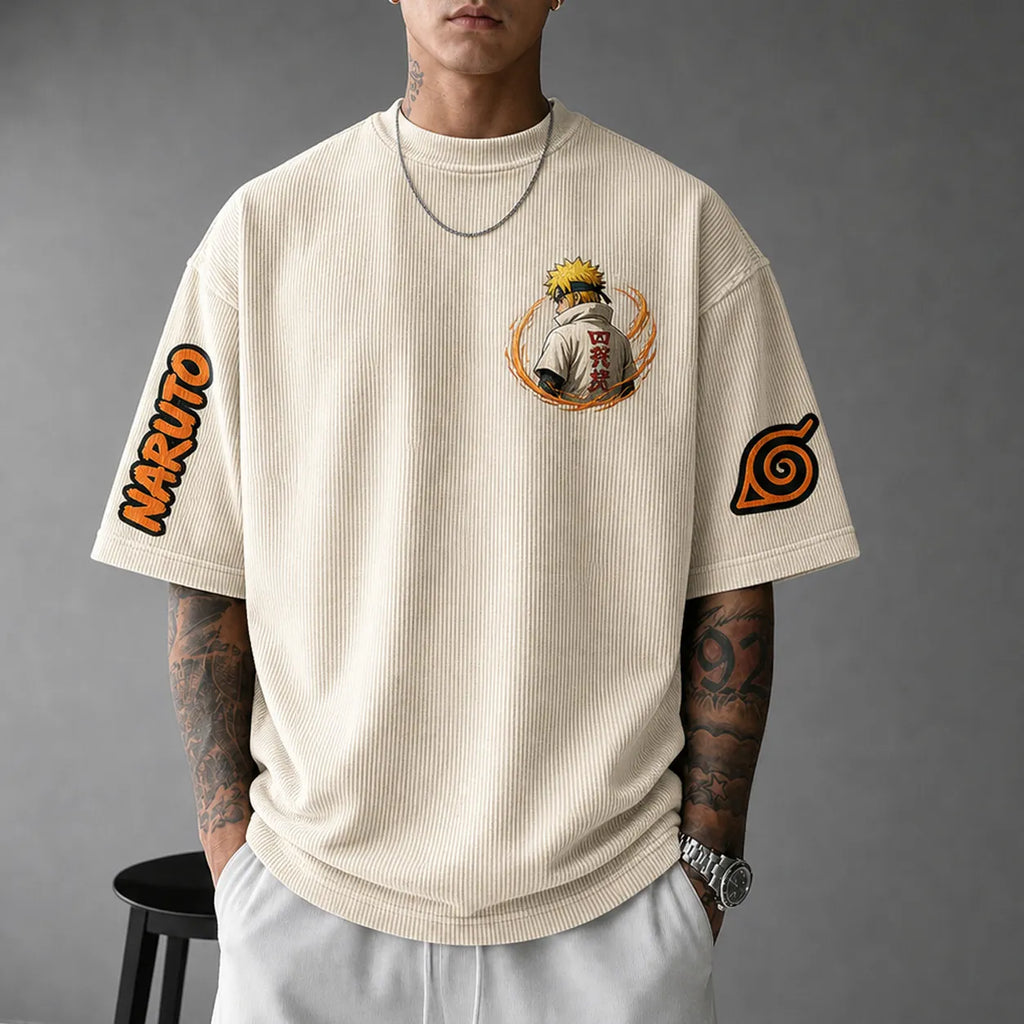 Unisex Anime-Style Retro Corduroy Oversized T-Shirt