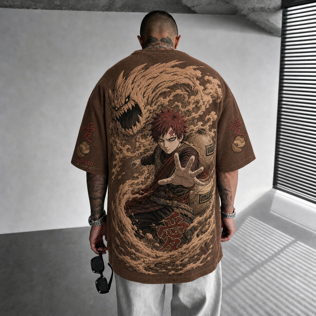 Unisex Anime-Style Retro Corduroy Oversized T-Shirt