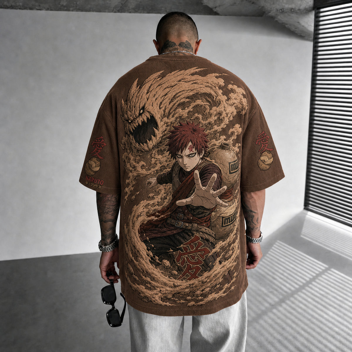 Unisex Anime-Style Retro Corduroy Oversized T-Shirt