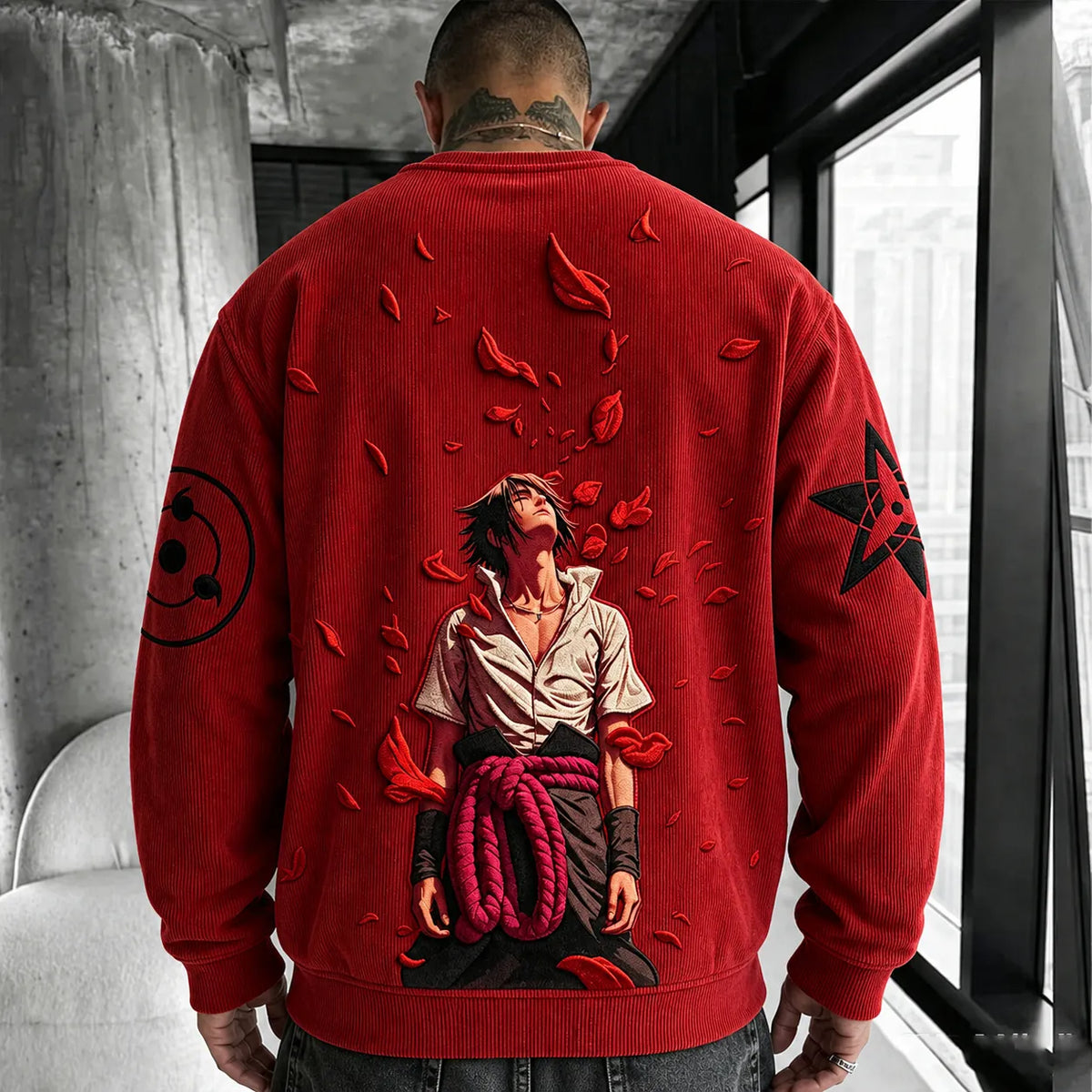 Unisex Retro Corduroy Sweatshirt In Anime Style