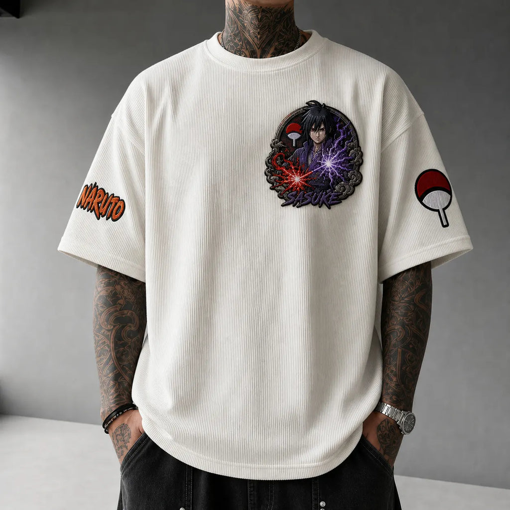 Unisex Anime-Style Retro Corduroy Oversized T-Shirt